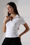 22023 KADIN FULL LYC RİBANA GÖMLEK YAKA PATLI KISA KOL TSHIRT