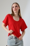 22295 KADIN KOMPAKT LYC SÜPR. YARIM GENİŞ KOLUCU BİYELİ OVAL U YAKA TSHIRT 