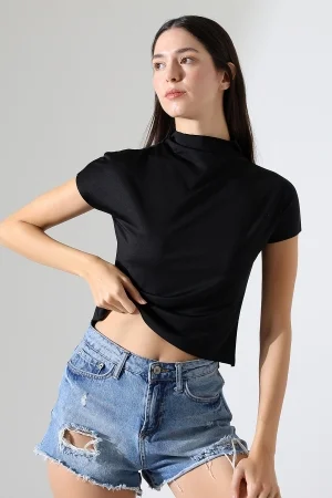 22002 KADIN FULL LYC MİKRO KENDİLİĞİNDEN DİK YAKASI KOLU ETEĞİ DİKİŞSİZ KOLU BEDENDE TSHIRT