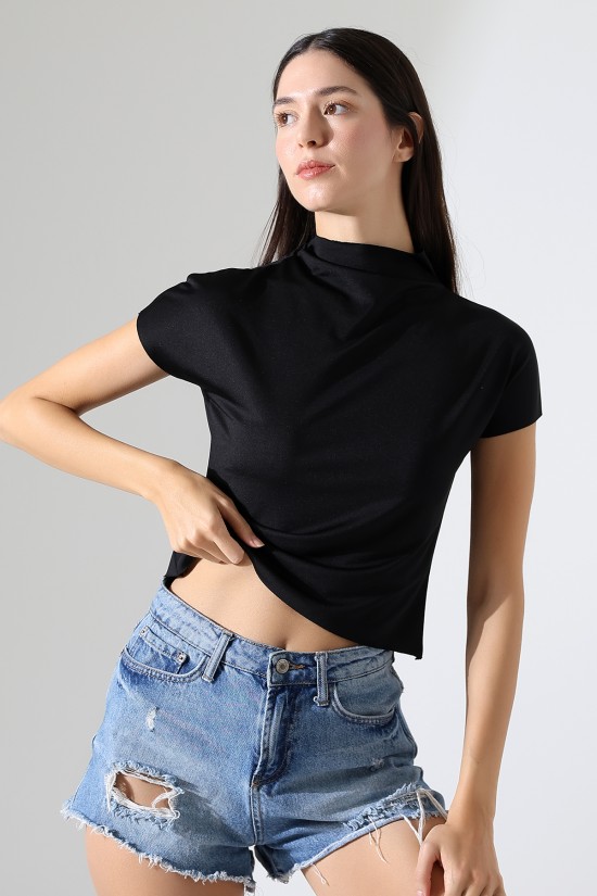 22002 KADIN FULL LYC MİKRO KENDİLİĞİNDEN DİK YAKASI KOLU ETEĞİ DİKİŞSİZ KOLU BEDENDE TSHIRT