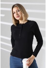 22025  KADIN KARYOKALI REGLAN UZUN KOL UZUN PATLI 5 FÜĞMELİ  FULL LYC RİBANA TSHIRT 