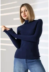 21950 KADIN KENDİLİĞİNDEN DİK YAKA  FULL LYC VİSK RİBANA UZUN KOL TSHIRT 