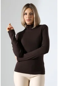 21950 KADIN KENDİLİĞİNDEN DİK YAKA  FULL LYC VİSK RİBANA UZUN KOL TSHIRT 