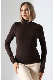 21950 KADIN KENDİLİĞİNDEN DİK YAKA  FULL LYC VİSK RİBANA UZUN KOL TSHIRT 