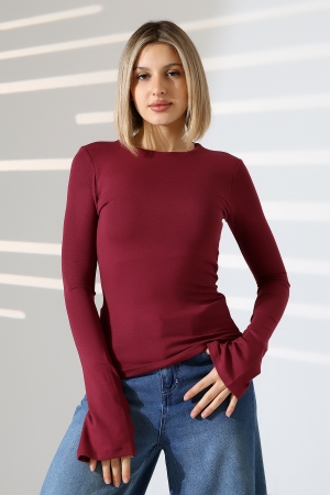 22147 KADIN TULUM BİSİKLET YAKA  UZUNKOL AĞZI İSPANYOL KOL FULL LYC VORTVİSK RİBANA UZUN KOL TSHIRT 