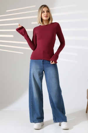 22147 KADIN TULUM BİSİKLET YAKA  UZUNKOL AĞZI İSPANYOL KOL FULL LYC VORTVİSK RİBANA UZUN KOL TSHIRT 