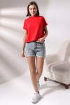 19588 BAYAN DİK YAKA KISA KOLU BEDENDE PAMUKLU KISA TSHIRT