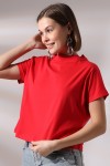 19588 BAYAN DİK YAKA KISA KOLU BEDENDE PAMUKLU KISA TSHIRT