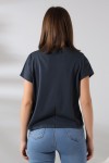 19588 KADIN DİK YAKA KISA KOLU BEDENDE PAMUKLU KISA TSHIRT