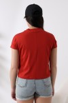 19588 BAYAN DİK YAKA KISA KOLU BEDENDE PAMUKLU KISA TSHIRT