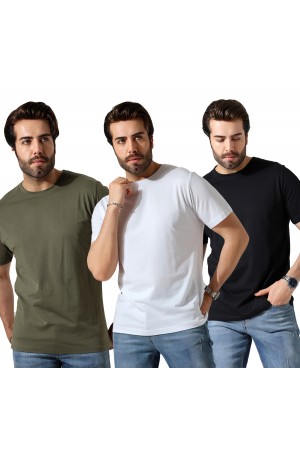 0-31751 - 3'LÜ PAKET  ERKEK BASİC COMFORT FİT  KISA KOL BİSİKLET YAKA PAMUKLU TSHIRT 