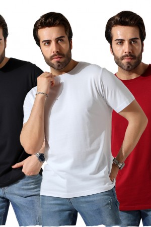 0-31751 - 3'LÜ PAKET  ERKEK BASİC COMFORT FİT  KISA KOL BİSİKLET YAKA PAMUKLU TSHIRT 
