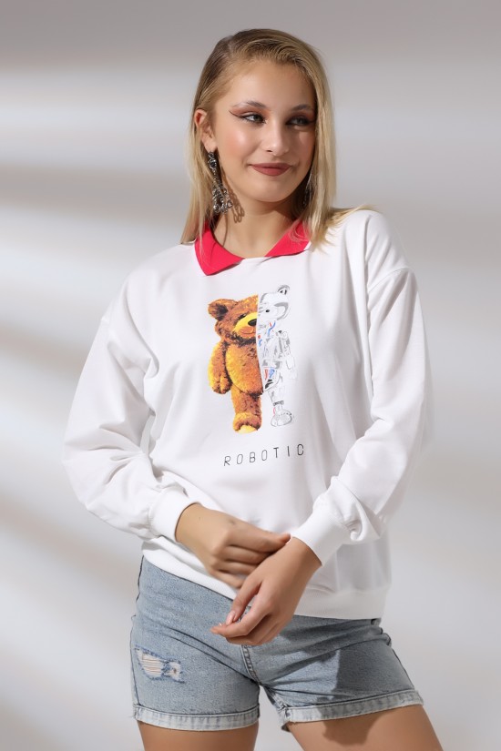 21183 ROBOT AYI BASK. BAYAN ÇİZGİLİ TRİKOBANT YAKALI OVERSİZE 2İP SALAŞ GENİŞ SWETSHIRT 21183 ROBOT AYI BASK. BAYAN ÇİZGİLİ TRİKOBANT YAKALI OVERSİZE 2İP SALAŞ GENİŞ SWETSHIRT