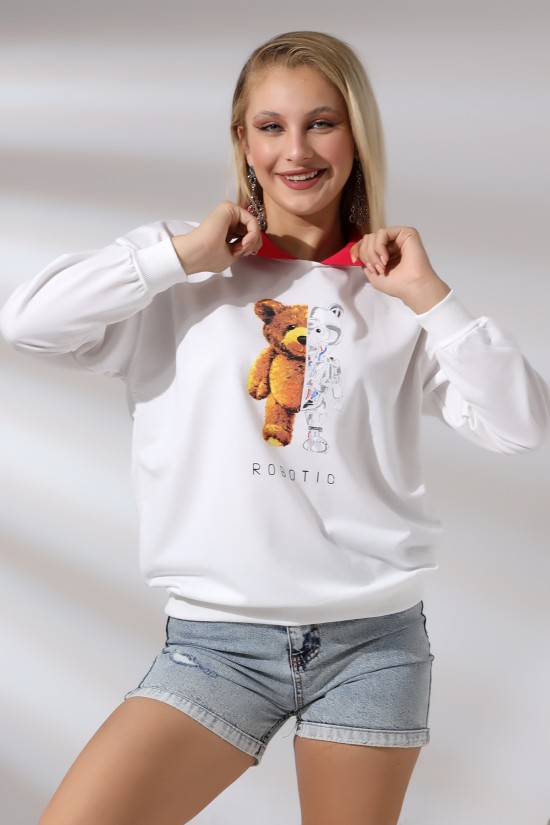 21183 ROBOT AYI BASK. BAYAN ÇİZGİLİ TRİKOBANT YAKALI OVERSİZE 2İP SALAŞ GENİŞ SWETSHIRT 21183 ROBOT AYI BASK. BAYAN ÇİZGİLİ TRİKOBANT YAKALI OVERSİZE 2İP SALAŞ GENİŞ SWETSHIRT