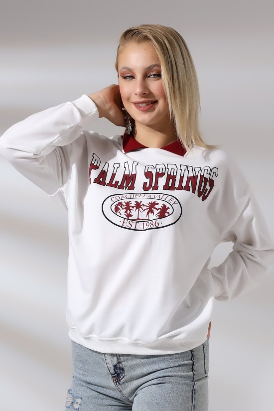 21182 PALM SPRINGS BASK. BAYAN ÇİZGİLİ TRİKOBANT YAKALI OVERSİZE 2İP SALAŞ GENİŞ SWETSHIRT
