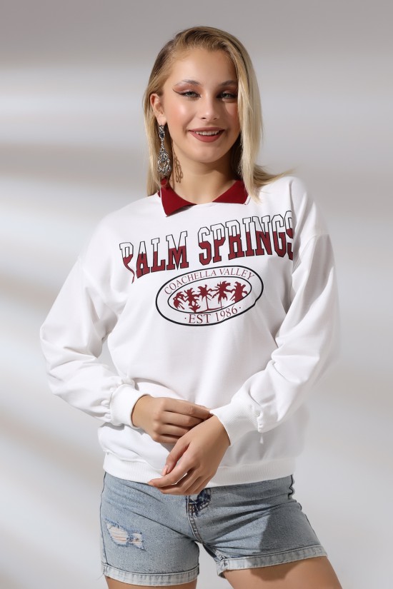 21182 PALM SPRINGS BASK. BAYAN ÇİZGİLİ TRİKOBANT YAKALI OVERSİZE 2İP SALAŞ GENİŞ SWETSHIRT