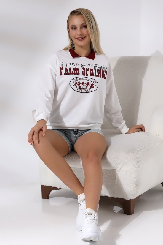 21182 PALM SPRINGS BASK. BAYAN ÇİZGİLİ TRİKOBANT YAKALI OVERSİZE 2İP SALAŞ GENİŞ SWETSHIRT