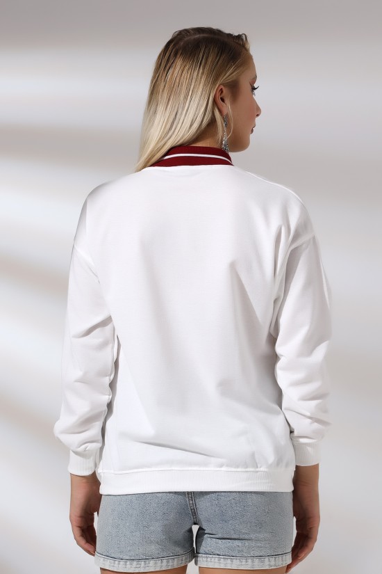 21182 PALM SPRINGS BASK. BAYAN ÇİZGİLİ TRİKOBANT YAKALI OVERSİZE 2İP SALAŞ GENİŞ SWETSHIRT