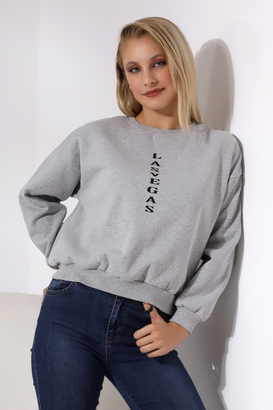 21502 LASVEGAS ÖNÜ DİKİNE BASK.ARKASIDA  BASK. BAYAN OVERSİZE  ŞARDONLU 2 İP SALAŞ GENİŞ SWETSHIRT