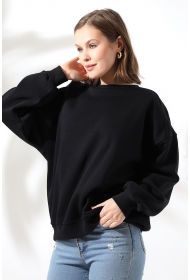21616 KADIN 3 İP PENYE KOMPAKT ŞARDONLU OMUZLARI PARÇALI  BİSİKLET YAKA SALAŞ OVERSİZE SWEATSHIRT
