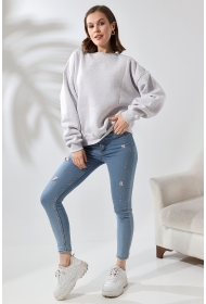 21616 KADIN 3 İP PENYE KOMPAKT ŞARDONLU OMUZLARI PARÇALI  BİSİKLET YAKA SALAŞ OVERSİZE SWEATSHIRT