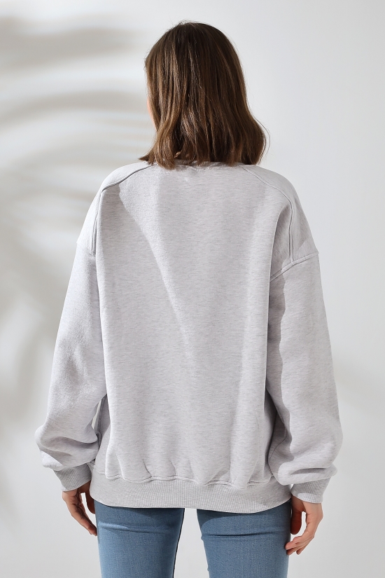 21616 KADIN 3 İP PENYE COMPACK ŞARDONLU OMUZLARI PARÇALI  BİSİKLET YAKA SALAŞ OVERSİZE SWETSHIRT