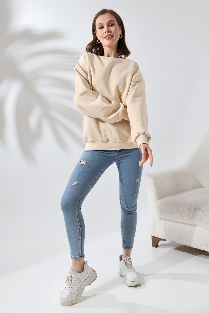 21616 KADIN 3 İP PENYE COMPACK ŞARDONLU OMUZLARI PARÇALI  BİSİKLET YAKA SALAŞ OVERSİZE SWETSHIRT 21616 KADIN 3 İP PENYE COMPACK ŞARDONLU OMUZLARI PARÇALI  BİSİKLET YAKA SALAŞ OVERSİZE SWETSHIRT