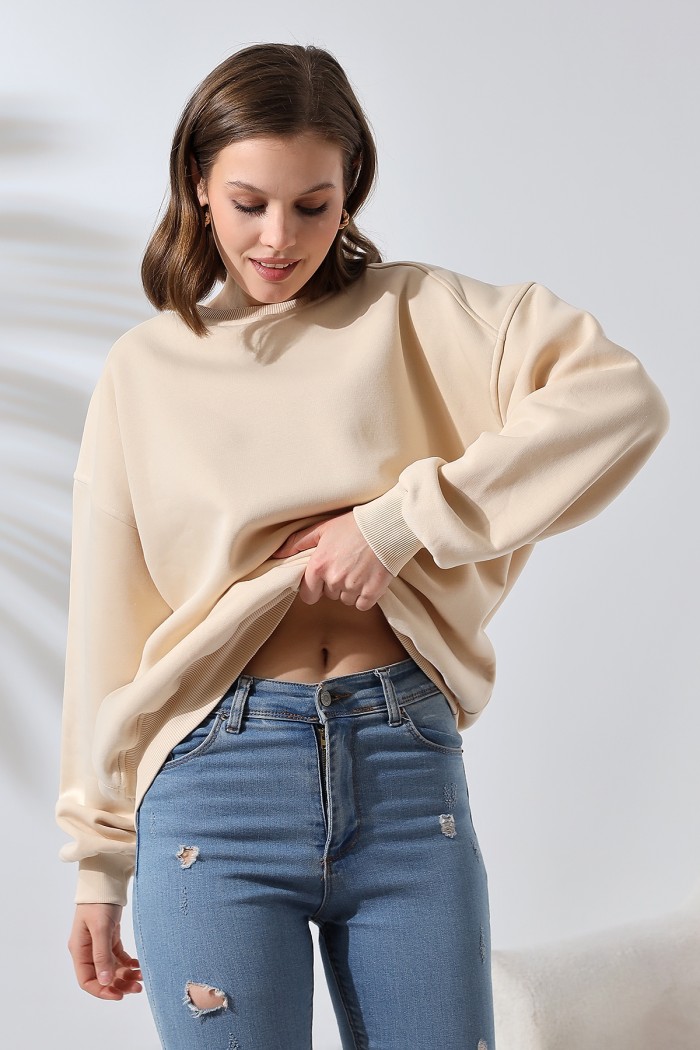 21616 KADIN 3 İP PENYE COMPACK ŞARDONLU OMUZLARI PARÇALI  BİSİKLET YAKA SALAŞ OVERSİZE SWETSHIRT 21616 KADIN 3 İP PENYE COMPACK ŞARDONLU OMUZLARI PARÇALI  BİSİKLET YAKA SALAŞ OVERSİZE SWETSHIRT