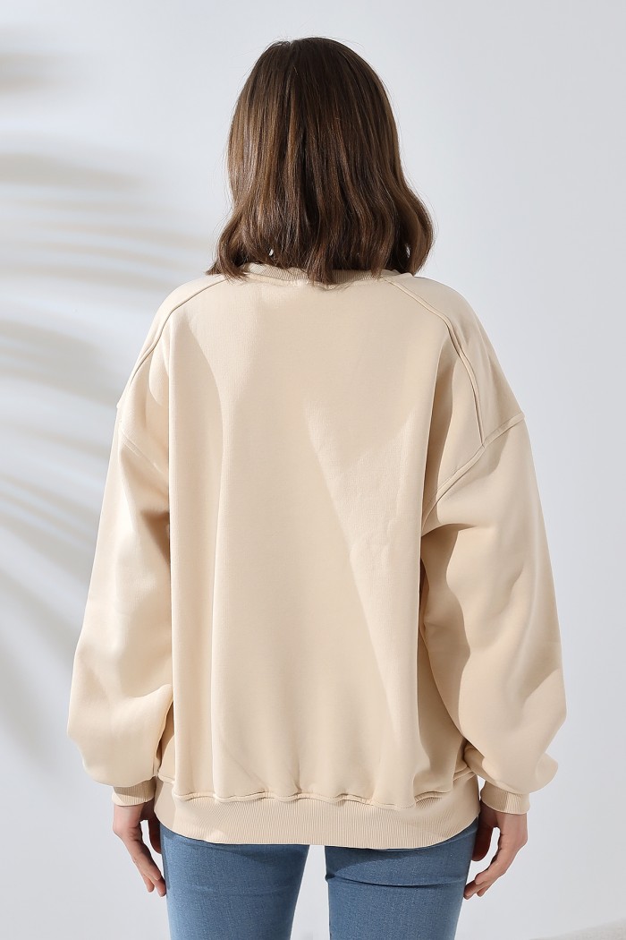 21616 KADIN 3 İP PENYE COMPACK ŞARDONLU OMUZLARI PARÇALI  BİSİKLET YAKA SALAŞ OVERSİZE SWETSHIRT 21616 KADIN 3 İP PENYE COMPACK ŞARDONLU OMUZLARI PARÇALI  BİSİKLET YAKA SALAŞ OVERSİZE SWETSHIRT