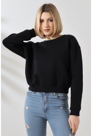 21614 KADIN 3 İP PENYE KOMPAKT ŞARDONLU GENİŞ VE KISA BİSİKLET YAKA SWEATSHIRT