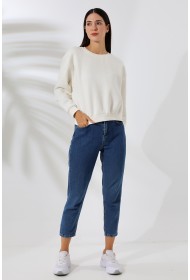 21614 KADIN 3 İP PENYE KOMPAKT ŞARDONLU GENİŞ VE KISA BİSİKLET YAKA SWEATSHIRT