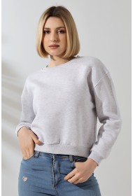 21614 KADIN 3 İP PENYE KOMPAKT ŞARDONLU GENİŞ VE KISA BİSİKLET YAKA SWEATSHIRT