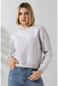21614 KADIN 3 İP PENYE KOMPAKT ŞARDONLU GENİŞ VE KISA BİSİKLET YAKA SWEATSHIRT