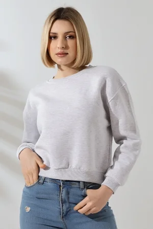 21614 KADIN 3 İP PENYE KOMPAKT ŞARDONLU GENİŞ VE KISA BİSİKLET YAKA SWEATSHIRT