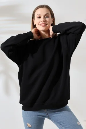 21620 KADIN 3 İP PENYE KOMPAKT ŞARDONLU  BİSİKLET YAKA SALAŞ OVERSİZE UZUN SWEATSHIRT