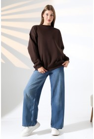 21620 KADIN 3 İP PENYE KOMPAKT ŞARDONLU  BİSİKLET YAKA SALAŞ OVERSİZE UZUN SWEATSHIRT