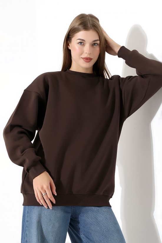 21620 KADIN 3 İP PENYE KOMPAKT ŞARDONLU  BİSİKLET YAKA SALAŞ OVERSİZE UZUN SWEATSHIRT