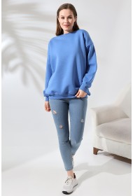 21620 KADIN 3 İP PENYE KOMPAKT ŞARDONLU  BİSİKLET YAKA SALAŞ OVERSİZE UZUN SWEATSHIRT