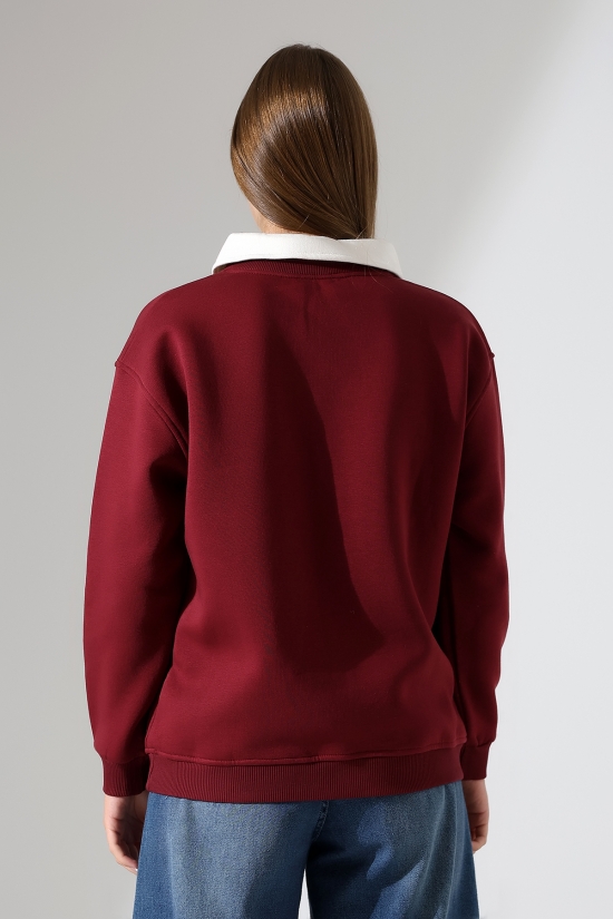 21985 KADIN 3 İP BİSİKLETVE GÖMLEK YAKALI SALAŞ GENİŞ SWETSHIRT