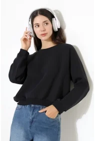 21973 KADIN 3 İP PENYE KOMPAKT ŞARDONLU KARYOKALI REGLAN KOL YANLARI KARYOKALI PARÇALI GENİŞ  BİSİKLET YAKA SWEATSHIRT