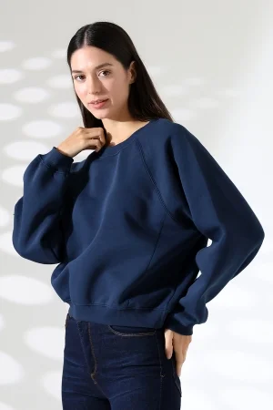 21973 KADIN 3 İP PENYE KOMPAKT ŞARDONLU KARYOKALI REGLAN KOL YANLARI KARYOKALI PARÇALI GENİŞ  BİSİKLET YAKA SWEATSHIRT