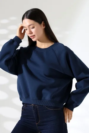 21973 KADIN 3 İP PENYE KOMPAKT ŞARDONLU KARYOKALI REGLAN KOL YANLARI KARYOKALI PARÇALI GENİŞ  BİSİKLET YAKA SWEATSHIRT