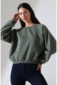 21973 KADIN 3 İP PENYE KOMPAKT ŞARDONLU KARYOKALI REGLAN KOL YANLARI KARYOKALI PARÇALI GENİŞ  BİSİKLET YAKA SWEATSHIRT