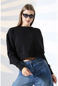 21925 KADIN 3 İP PENYE KOMPAKT ŞARDONLU YÜKSEK KAŞG YAKA ALTI ÜÇGEN  KARYOKALI  YANLARI YIRTMAÇLI I GENİŞ   SWEATSHIRT