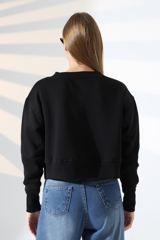 21925 KADIN 3 İP PENYE KOMPAKT ŞARDONLU YÜKSEK KAŞG YAKA ALTI ÜÇGEN  KARYOKALI  YANLARI YIRTMAÇLI I GENİŞ   SWEATSHIRT