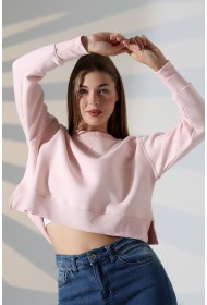 21925 KADIN 3 İP PENYE KOMPAKT ŞARDONLU YÜKSEK KAŞG YAKA ALTI ÜÇGEN  KARYOKALI  YANLARI YIRTMAÇLI I GENİŞ   SWEATSHIRT