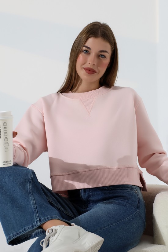 21925 KADIN 3 İP PENYE KOMPAKT ŞARDONLU YÜKSEK KAŞG YAKA ALTI ÜÇGEN  KARYOKALI  YANLARI YIRTMAÇLI I GENİŞ   SWEATSHIRT