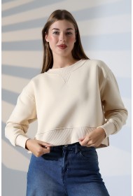 21925 KADIN 3 İP PENYE KOMPAKT ŞARDONLU YÜKSEK KAŞG YAKA ALTI ÜÇGEN  KARYOKALI  YANLARI YIRTMAÇLI I GENİŞ   SWEATSHIRT