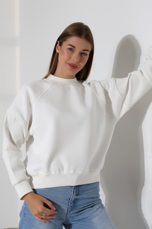 21970 KADIN 3 İP PENYE KOMPAKT ŞARDONLU REGLAN KOL KOLLARI KAŞGORE PARÇALI DİK  BİSİKLET YAKA SWEATSHIRT