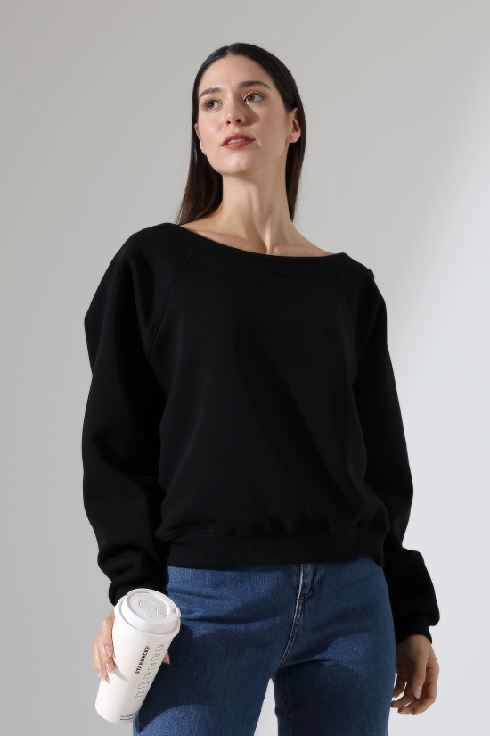22278 KADIN 3 İP ŞARDONLU OMUZ DÜŞÜM KAYIK YAKA SWETSHIRT